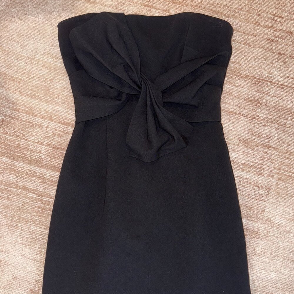 Likely Strapless Black Dress Twist Front Mini Dress, size 0